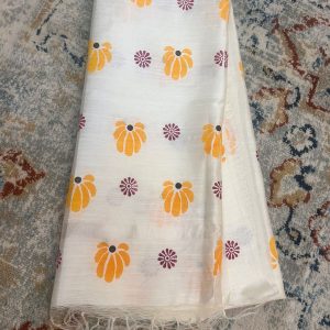 Block Printed Dupattas - Yellow floral design
