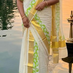 Block Printed Kerala Set Mundu - 2