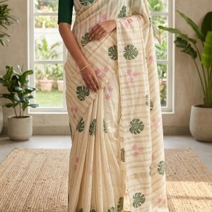 Block Printed Semi tusser Onam saree