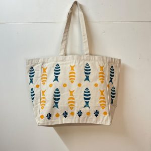 Block printed Big Tote bag fish