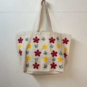 Block printed Big Tote bag red flower