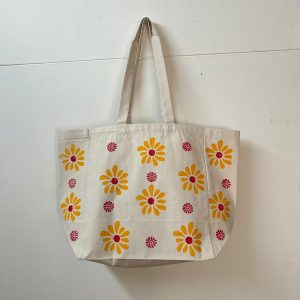 Block printed Big Tote bag yellow flower